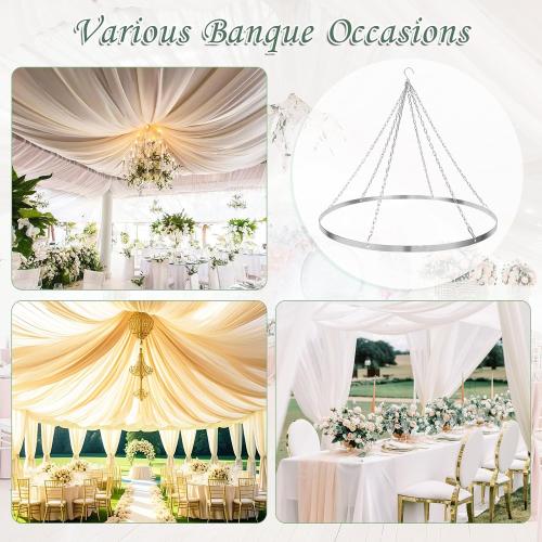 24 Inch Silver Ceiling Drapes Hanging Kit for 6 Panels, Metal Canopy Hoop Hardware Set for Wedding Ceiling Draping Fabric, Indoor & Outdoor Decoration (24 inch)