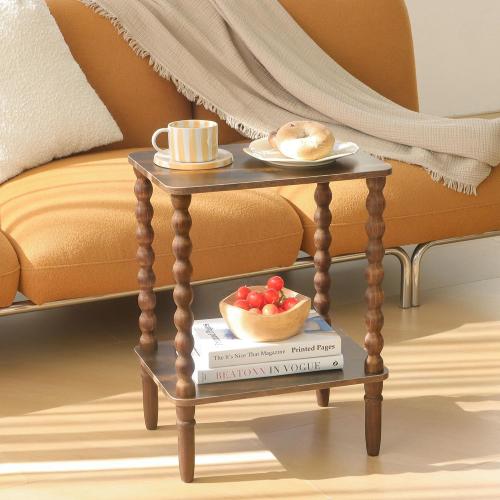 Fultyle Side Table, Small End Table with Storage Shelf, 2-Tier Small Coffee Tables Living Room for Bedroom, Narrow Spaces (Rustic Brown)