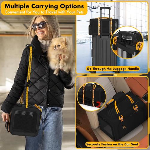 PAWZIDEA Expandable Pet Carrier with Wheels, 18x11x11 TSA Airline Approved Cat Carrier for 2 Cats Under Seat, Soft-Sided Dog Carrier for Small Dogs Rolling Travel Bag w/Telescopic Handle, ID Card