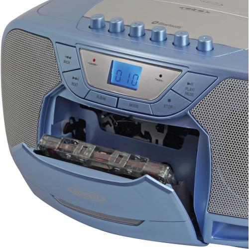 JENSEN CD-590-BL CD-590 1-Watt Portable Stereo CD and Cassette Player/Recorder with AM/FM Radio and Bluetooth (Blue)