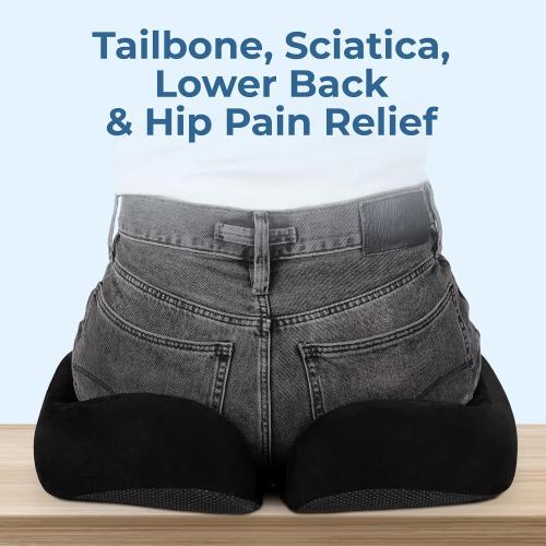 5 STARS UNITED Seat Cushion for Tailbone Pain Relief – Large Memory Foam Cushion for Coccyx, Hip, Sciatica & Post-Surgery Recovery – Wheelchair, Car, Desk, Gaming & Office Chairs, Black, XX-Large