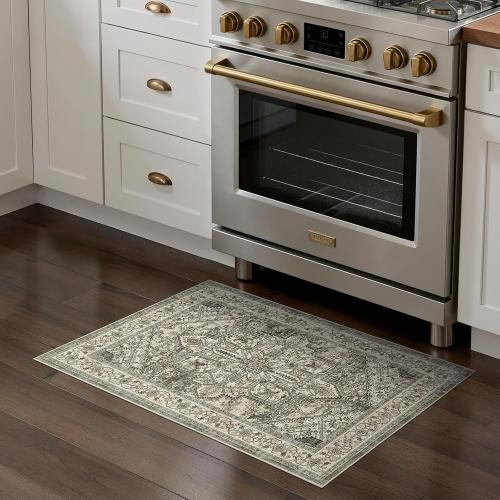 dog mat Machine Washable Non Slip Backing Mat Soft Foldable,Vintage Rugs Mats, Inside Floor Mat Doormat, Brown Lvory 2 pk