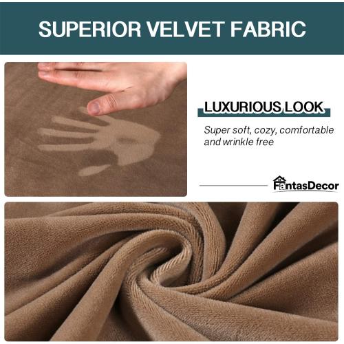 FantasDecor 3 Piece Sofa Covers Velvet for 2 Cushion Couch Stretch Loveseat Slipcover with Individual Seat Elastic Furniture Protector for Pets (Loveseat, Luggage)