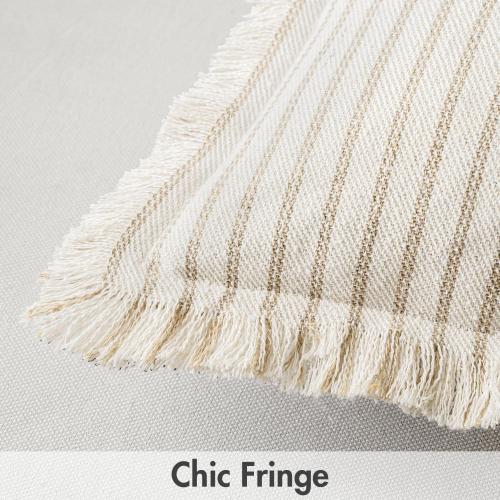 MIULEE Pack of 2 Khaki Pillow Covers 18x18 Inch Striped Farmhouse Couch Throw Pillow Covers with Fringe Chic Linen Decorative Cushion Covers for Sofa Living Room Bed Outdoor Home Decor