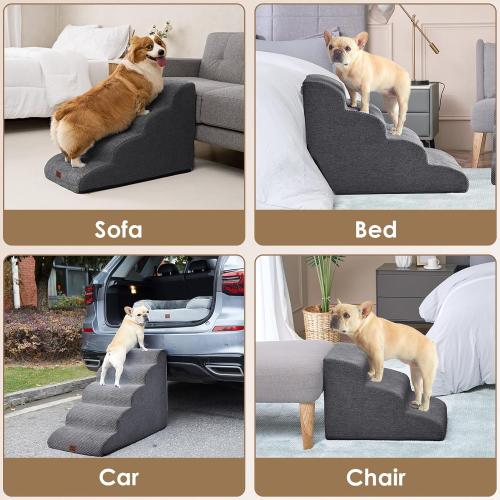 EHEYCIGA Curved Dog Stairs Ramp for Small Dogs 15.7 H, 3-Step Dog Steps for Couch Sofa and Chair, Pet Stairs for Cats, Non-Slip Balanced Pet Steps Indoor, Grey