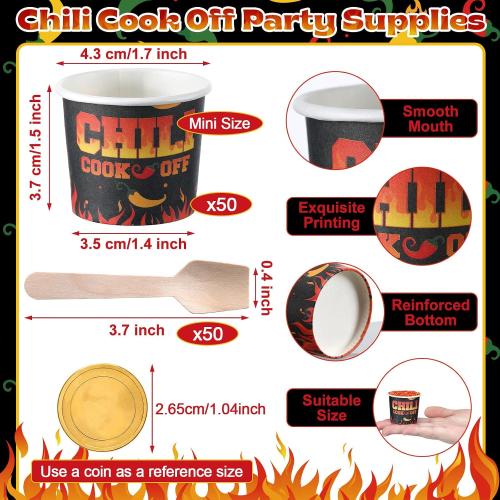 Teenyyou 100 Pcs Chili Cook off Decorations, 2 oz Mini Tasting Cups, Black