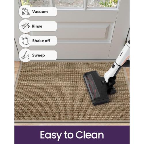 DEXI Ultra Thin Entryway Indoor Door Mat 32x48, Non Slip Rubber Backing Inside Entry Mat, Low Profile Easy Clean Dirt Trapper Doormat for Inside Entrance Patio, Beige