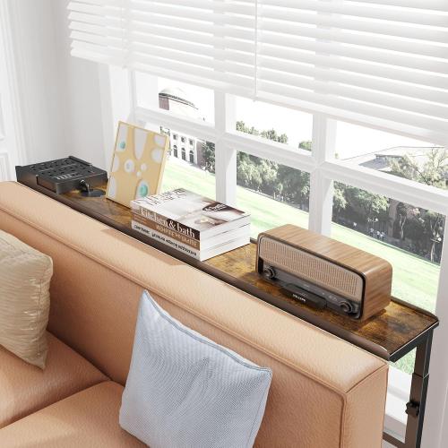 SENBOWE 39.4 Behind Couch Table with Power Outlets - Adjustable Height Narrow Sofa Table for Living Room, Skinny Console Table Behind Sofa with USB & AC Ports, Space-Saving