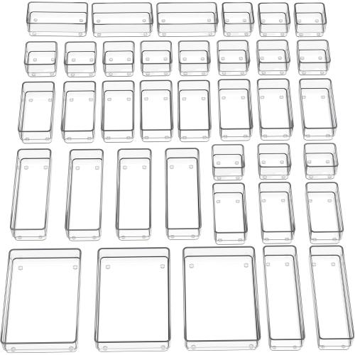 SMARTAKE 8 Piece Drawer Organizer with Non-Slip Silicone Pads, Desk Drawer Organizer Trays Storage Tray for Makeup, Jewelries, Utensils in Bedroom Dresser, Office and Kitchen (Clear)