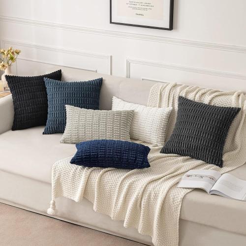 MIULEE Corduroy Decorative Throw Pillow Covers 18x18 Navy Blue Pack of 2