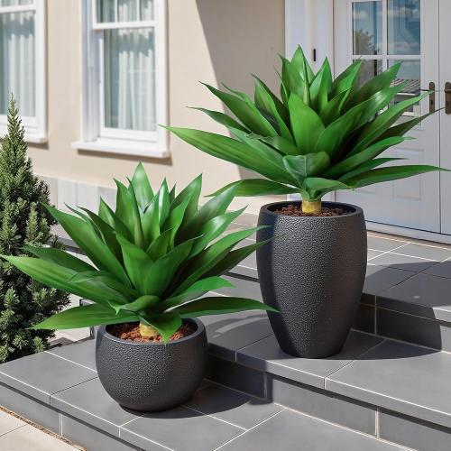 Ivydale Artificial Outdoor Plants, 2 PCS 28 Artificial Agave Plant for Outdoors Outside UV Resistant Large Fake Plants Realistic Greenery for Planter Porch Patio Yard Garden Indoor Decoration