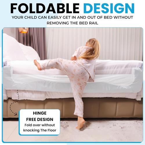 TotCraft FlexGuard Adjustable Length & Height Bed Rail for Toddlers – Fits Twin, Full, Queen & King Beds – 35.5″ or 59″ Two Fixed Lengths – 14 Height Levels –Bed Guard Rail for Toddlers (White)