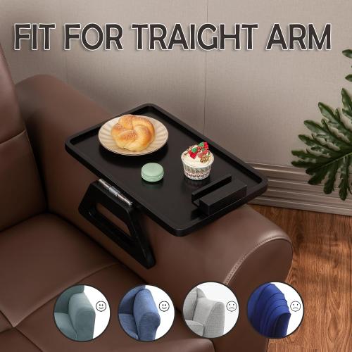 VICTORY RELAX Acacia Wood Arm Table (15.35 D x 9.8 W x 5.7 H), Couch Arm Tray for TV Dinners, Remote, Foldable Armrest Organizer, Rectangular Sofa Armrest Tray - Black