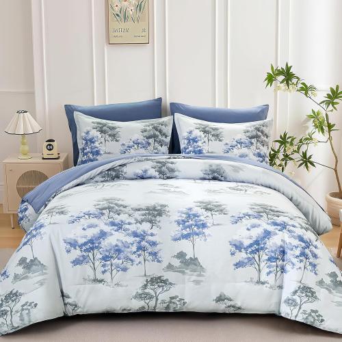 Dinjoy Comforter Set, Flower Bedding Sets with Comforter, Fitted & Flat Sheets, Pillowcases & Pillow Shams