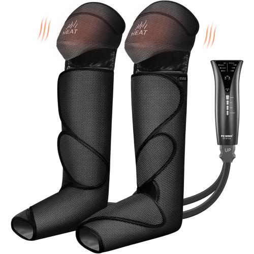 FIT KING Foot and Leg Compression Massager for Circulation and Pain Relief with Knee Heating Therapy - Handheld Controller 3 Modes 3 Intensities - Gift for Mom Wife Family