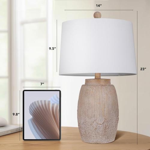 QiMH Farmhouse Table Lamps for Living Room, Bedside Lamps for NightStand, 23 Rustic Vintage Table Lamp with Natural Earth Finish, End Table Lamp for Bedroom Reading Office Entryway, Included LED Bulb