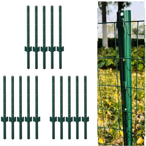 3 Feet Metal Fence Post Green, Pack of 15, for 24 Inch High Garden Welded Wire Fence U-Channel Steel Garden Post