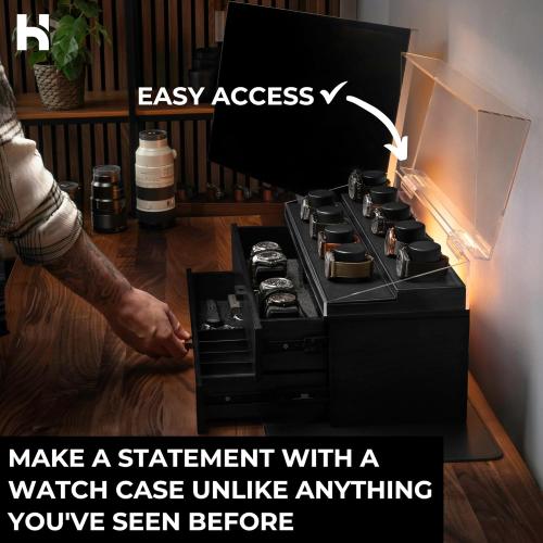 Holme & Hadfield Premium 17-Slot Wooden Watch Display Case – Extra Large Handcrafted Men’s Watch Box with Two Drawers – Birthday Gift for Crazy Collectors – Luxury Built to Last