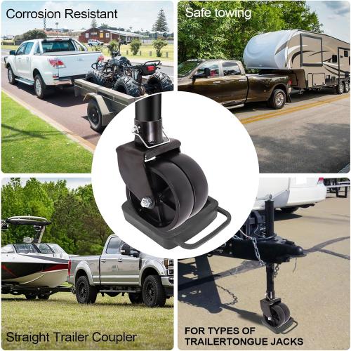 Trailer Jack Wheel with Chock - 6 Dual Caster with Double Wheel Chock Capacity 2000lbs fits Any Jack Better Soft Ground Roll Trailer Parts(Black)