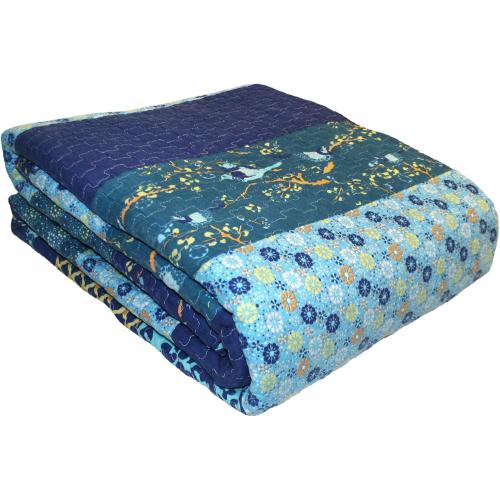 Lush Decor Royal Empire Reversible Cotton Quilt Set, 3 Piece Set King, Peacock - Striped Bedding Set - Floral Quilt King Size - Blue Bedding - Boho Decor