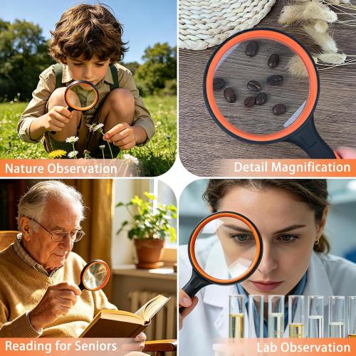 Ykimok Magnifying Glass, 10X 75mm Organic Glass Lens Handheld Magnifier with Silicone Handle for Reading and Inspection