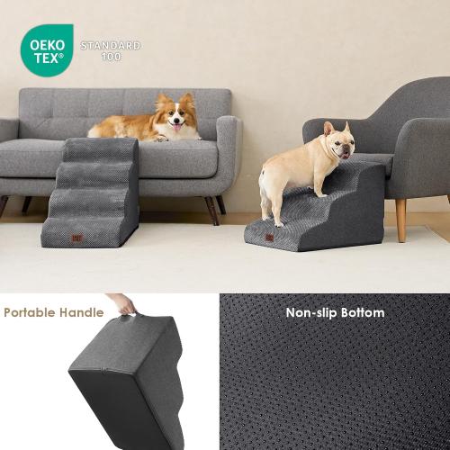 EHEYCIGA Curved Dog Stairs Ramp for Small Dogs 15.7 H, 3-Step Dog Steps for Couch Sofa and Chair, Pet Stairs for Cats, Non-Slip Balanced Pet Steps Indoor, Grey