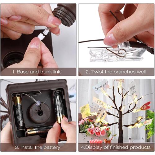 Mudder Money Gift Cards Tree Easter Lighted Birch Tree 24 LED Wedding Card Holder with 12 Clips for Spring Graduation Memorial Day Birthday Party Home Photo Memo(Classic Style,Brown, Warm White)