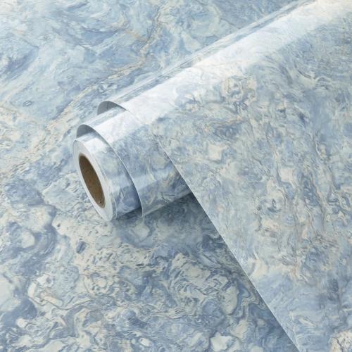 Wallercity Cream Blue Marble Contact Paper for Countertops 24x315 Waterproof Kitchen Wallpaper Peel and Stick Countertops Removable Glossy Granite Marble Wallpaper for Bathroom Table Top Desk Wrap