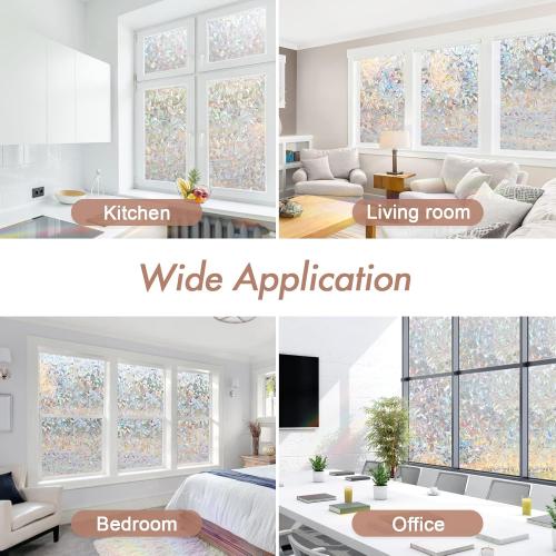 Haton Window Privacy Film, Stained Glass Rainbow Film Decorative Window Clings, Static Cling Sun Blocking Stickers Decals Coverings Tint for Home Heat Control, Non-Adhesive 17.5 x 78.7