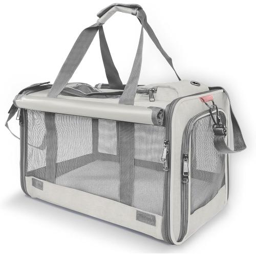 GAPZER Pet Carrier for Large Cat Soft-Sided Animal Traveling Bag for Medium Cat up to 20lbs / Washable Small Dog Puppy 10 lbs Crate Case with Privacy Curtains for Home Outdoor Travel Beige White