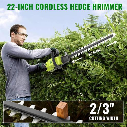 22-Inch Hedge Trimmer Cordless with 2x5.0Ah Battery & Charger, 20V Handheld Electric Tree Grass Trimmer with Rotatable Handle & Dual-Action Blade, Bush Shear Grass Cutter for Shrub Trimming, Garden