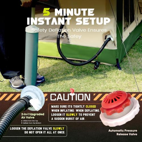 Inflatable Tent with Skylight, Quick Setup Blow Up Tents with Pump, Hot Tent with Stove Jack, Waterproof Oxford Inflatable House for Camping, Air Glamping Tents for Camping Adult
