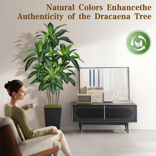 6FT Artificial Dracaena Tree, Fake Tree Indoor with Black Tall Planter,Tall Artificial Plants Indoor,Artificial Silk Tree for Home Office Decor,Housewarming Gift (Black)