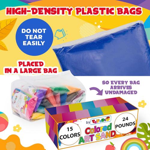 Sand Art Sand [15 Colors: 24 lbs], Colored Sands Bulk, Delightful Sands Art Fun for Crafts, Parties, Children, Nice Colorful Fun Sandy Crafts for Kids Age 3 , Non-Toxic, 15 Bags
