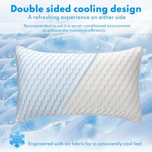 Bed Pillows Queen Size for Sleeping - Cooling Down Alternative Breathable Soft Pillows Set of 2 for Side, Back, and Stomach Sleepers - Hotel Quality Fluffy Microfiber Fill Skin-Friendly