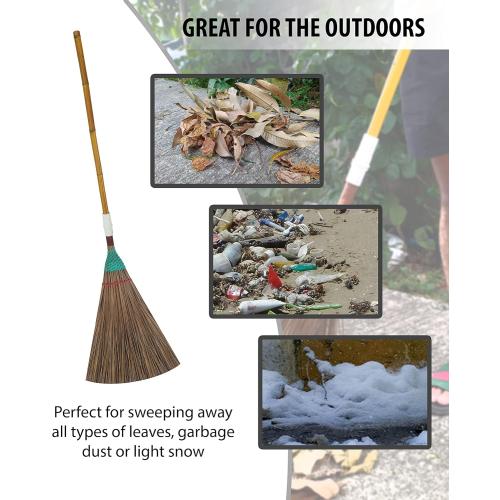 Size 61 inch Natural Coconut Leaf Broom - 61 Inch, Multi-Surface Outdoor Broom - Sweeps Snow & Wet Leaves - Sturdy Bamboo Handle - Asian Heavy Duty