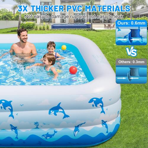 Extra Large Inflatable Swimming Pool – 165 x 76 x 22 Oversized Blow Up Pool for Adults, Big Family Backyard Pool with Pump, Thickened Kiddie Pool for Summer Water Party, Easy Set Up