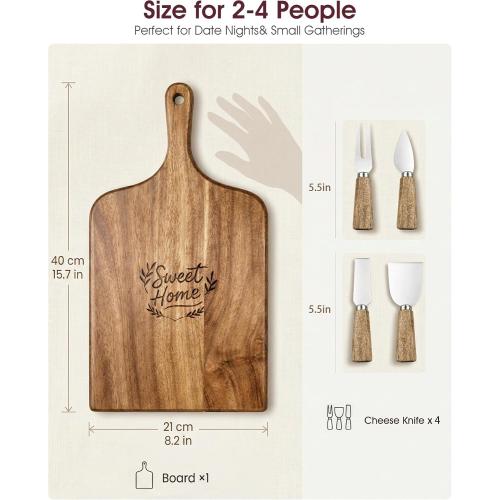 Charcuterie & Cheese Board Set, 5-Piece, 15.7, Acacia Wood