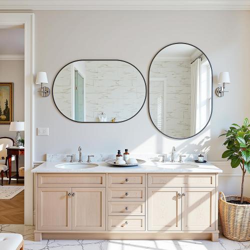 Antok Wall Mirror,  Bathroom Vanity Mirror, Anti-Rust HD Tempered Glass, Wall Mounted Mirrors for Living Room, Entryway, Black Frame, Oval