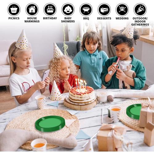 120 PCS Green Plastic Plates, 7 Inch Disposable Dessert Plates for Party Heavy Duty Plastic Dinnerware Sets for Wedding Easter Picnic BBQ (Green, 7) (2 pack)