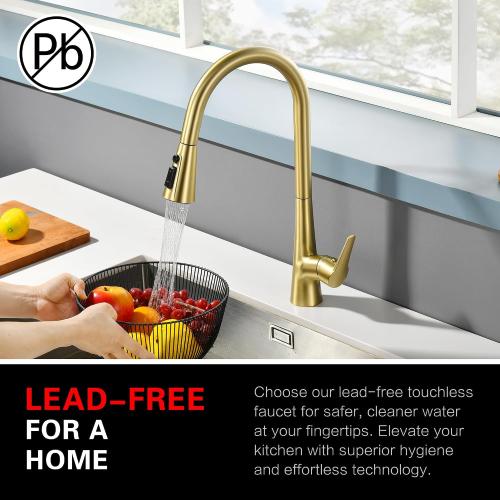 sumerain Touchless Pull Down Kitchen Faucet Brushed Gold Hands-Free Motion Sensor Kitchen Sink Faucet Single Handle