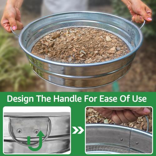 19'' Extra Large Soil Sifter with Handles, Compost Sifter for Gardening, Dirt Sifter,Rock Sifter,Garden Sieve for Compost Dirt Rocks Pellet Gravel Sand Leaves,Garden Tool 19 x19x4.3 with 1/4 Mesh