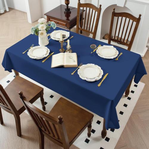 2 Pack Navy Tablecloth - 60 x 120 Inch Rectangle Table Cloth, Waterproof and Wrinkle Resistant Washable Polyester Table Cover for Dining, Buffet Parties and Camping