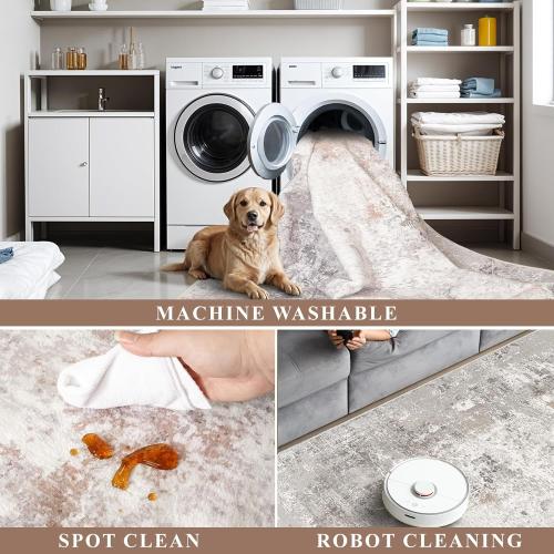 Washable 3x5 Entryway Rug - Non-Slip Soft Low-Pile Thin Small Area Rugs for Kitchen Bedroom Living Room Hallway – Modern Abstract Neutral Door mat Indoor（Beige Grey）