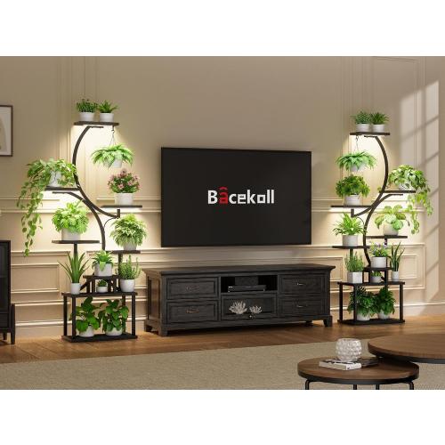 Plant Stand Indoor with Grow Lights - 62 Tall Plant Shelf, Lighted Corner Plant Stands for Indoor Growing, 8 Tiered Large Flower Holder, S-Shaped Plants Rack for Living Room, Patent Design, Black