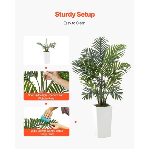 VEVOR Artificial Areca Palms 4 ft, 2 Pack Fake Palm Tropical Plants with White Tall Planter, Faux Floor Silk Plant in Pot, Large Tree for Home Office Living Room Decor House Warming, Indoor Outdoor