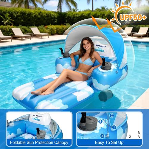 GIGIGO Motorized Pool Float for Adults, Rechargeable Electric Lounger | Rechargeable, Inflatable Lounger, Dual Power System, 360° Steering, Adult Size, Pool Toys for Lake, River, Party, Vacation
