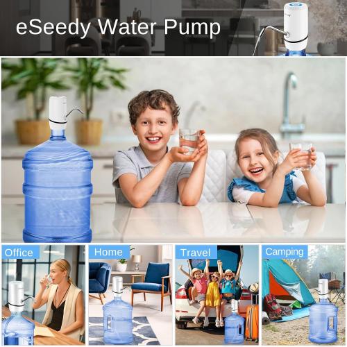 Water Pump for 5 Gallon Bottle, USB Charging Automatic Water Dispenser with Rechargeable Battery, Portable Electric Drinking Water Jug Pump for Home, Kitchen, Living Room, Office, Camping - White