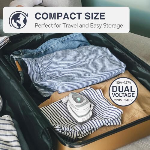 BEAUTURAL Mini Travel Steam Iron for Clothes with Dual Voltage, Temperature Control, Non-Stick Soleplate and Cord Storage, Ideal for Sewing, Quilting and Handcraft
