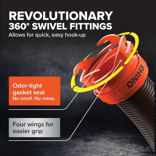 Camco RhinoFLEX Camper/RV Sewer Hose Kit with 4-in-1 Adapter & Clear Elbow, Includes Caps for Convenient Storage, Fits 3″ Slip & NPT Threaded Sewer Connections